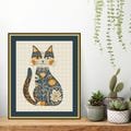DOLLAR DAYS! - Folk Art Cat Cross Stitch Pattern, Instant Digital Download Abstract Primitive Floral Chart  (196)