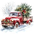 11 Pickup truck carrying Christmas Tree Clipart, Printable Watercolor clipart, High Quality PNG, Digital download, Paper craft, junk journal