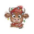 Christmas Highland Cow Embroidery Design, Farm Animal Embroidery File, 3 Sizes, Instant Download