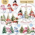 Personalized Family Clipart PNG for Christmas Ornament: Customizable Snowman Mom Dad Children & Pet in Santa Hat and scarf Add Your Own Name