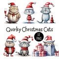 Quirky Christmas Cat Clipart Bundle | 12 PNG Cute & Funny Cats | Transparent Backgrounds | Commercial Use | Festive Graphics | Card Making