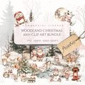 Christmas Clip Art Bundle Woodland Animal Clipart Watercolour Holiday Design Christmas Card Element PNG Winter Wonderland Illustration Santa