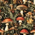 Dark Fabric - Rustic Mushroom  - Moody Botanical Mushroom Cottagecore Toadstool Woodland Fungus Fabric by the Yard
