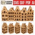 Christmas Houses Set 2 (5 Styles) - Laser Cut Files - SVG+DXF+PDF+Ai - Glowforge Files - Instant Download - Christmas Gift - Nightlight