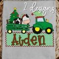 2 designs boy and girl christmas tractor faux applique with name plate png images 300DPI high resolution