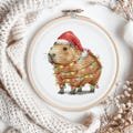 Capybara with garland cross stitch pattern, Xmas Capybara x-stitch design, Capybara in a red Santa Claus hat PDF , winter decor digital file