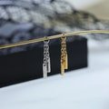 14K Gold Plated Dangle Baguette Charm Earring, 925 Sterling Silver Charm Hoop, Double Chain Charm, Attachment Chain Connector Hoop.