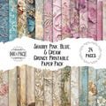 Shabby Pink Blue and Cream Printable Junk Journal Paper Pack Digital Grunge Pastel Scrapbook Pages Distressed Vintage Background Paper Craft