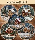 Christmas Embroidery Kit, Christmas Eve Snow Scenery Cabin Embroidery Kit, Beginner Embroidery Kit, DIY Holiday Gifts, Decoration Kit