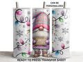 Gnome, Pink, Jingle, Christmas Lights, Ready to Press Sublimation Wrap, 20 oz Skinny Straight Tumbler Transfer, Print Out Sheet, Heat Press