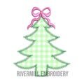 Zig Zag Applique Christmas Tree With A Bow Machine Embroidery Design - 4 Sizes - Instant Download PES DST Digital File Rivermill Embroidery