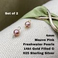 Set of 2 x Pink Gray Mauve Freshwater Pearl CONNECTORS Gold Filled or Sterling Silver 4mm - Top Quality AAA Pearls - Permanent Jewelry - USA