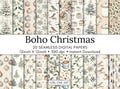 Boho Christmas Seamless Paper Bundle Printable Winter Rustic Xmas Junk Journal Woodland Neutral Beige Holiday Wrapping Patterns Background