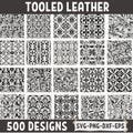 Tooled Leather Pattern SVG Bundle, Floral Engraved Leather Backgrounds, Western Floral Digital Papers, Png Dxf Eps Files for Laser Cutting