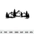 Nature Scene SVG DXF | Mountains Trees Landscape Laser Cut | Mountain Forest View Laser Files | Mountains Svg Files For Cricut | Wall Decor