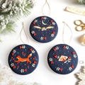 Midnight Forest Mini Christmas Pendant Decorations Embroidery Kit  ? 4" Hoop ? Fox, Owl Moth Theme ? Thoughtful Handmade Decor and Gift