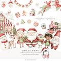Watercolor Cute Christmas Clipart, Sweet Xmas PNG, Santa Claus Clip Art, Christmas Elves PNG, Holiday Clipart, Winter Animals PNG