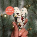 EMBROIDERY Pattern - DIY Ornament for Christmas in shape of a heart, PDF pattern design with video tutorials for beginners