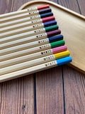 set of 12 personalised engraved long wooden colouring pencils stationery party bag fillers back to school drawing children kids