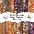 Enchanted Autumn Printable Paper Pack Fall Grungy Digital Download Magic Junk Journal Distressed Purple Pages Orange Background Craft Paper