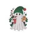 Christmas Ghost with Iced Coffee and Gingerbread Embroidery Design, Merry Christmas Embroidery File, 3 sizes, Instant Download
