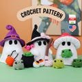 Little Halloween Ghosts Amigurumi Crochet Pattern, PDF Tutorial for Witch Ghost, Pumpkin Basket Ghost, Mushroom Ghost