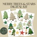 Merry Trees & Stars Paper Kit!  Digital Papers and Ephemera- Printable