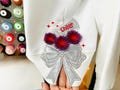 Cheer Sports Cheerleader fringed pompoms easy to do Megaphone Bow Applique side seam Bow machine embroidery designs split seam Girly t-shirt