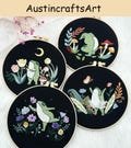 Frog Embroidery Kit, Cute Frog Plant Mushroom Needlework Embroidered Kit, DIY Hand Needlepoint Beginner Embroidery Kit, Home Decor Gift