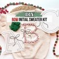 Bow Embroidered Christmas Sweater Kit, Stick and Stitch Hand Embroidery Patterns, DIY Personalized Knit Sweater, Holiday Craft Kit