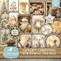 Golden Christmas EPHEMERA, Junk Journal, Kit, Gold, Victorian, Vintage, Postcards, Neutral, My Porch Prints, Printable Digital Download