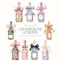Champagne and Bows Clipart | Toile Champagne PNG | Watercolor Prosecco | Floral Champagne | Bridal Shower | Wedding PNG | Coquette | 9 PNG