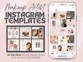 100 Makeup Artist Instagram Post Story Quote Templates for Canva | Editable Skincare MUA Supplies | Social Media Feed Layout | Wedding PINK
