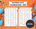 National Days Calendar Printable | 2026 National Holidays Calendar | Social Media Ideas | 365 Days to Celebrate | Fun Days | Wacky Holidays