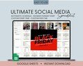 Social Media Content Calendar, Social Media Monthly Content Planner, Google Sheet Spreadsheets, Instagram, Youtube, TikTok, Facebook Planner